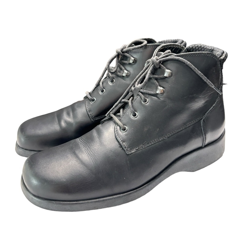 LL Bean Black Smooth Leather Lace-Up Combat Ankle Boots Sz 6.5 Made in Portugal